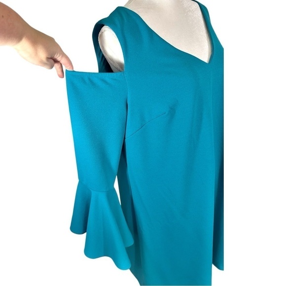 Lane Bryant- Teal Cold Shoulder Dress w/ Fit and Flare Sleeve- Size 14 - Picture 2 of 9